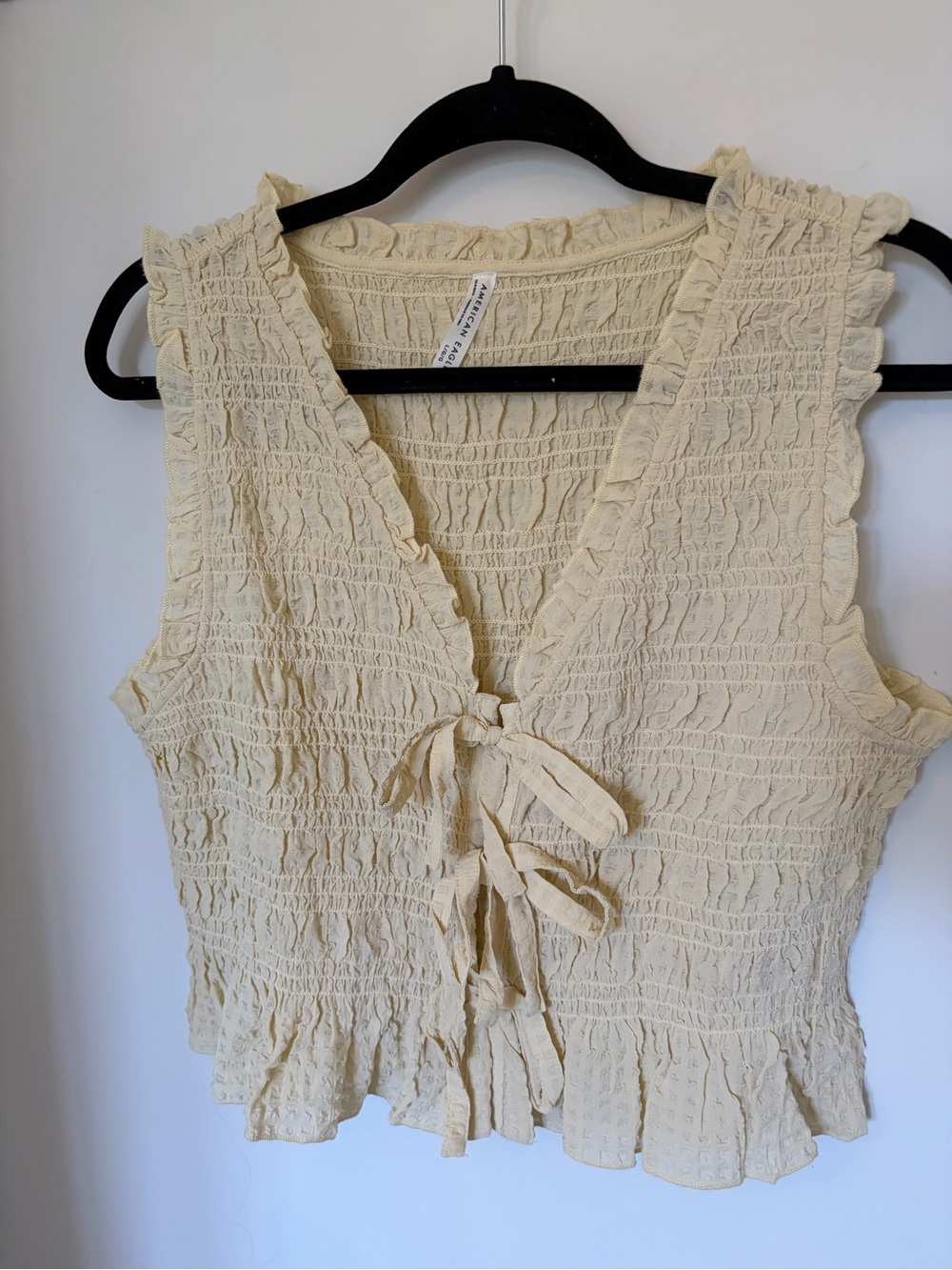 American Eagle Outfitters Butter Yellow Smocked Tie-Front Camisole